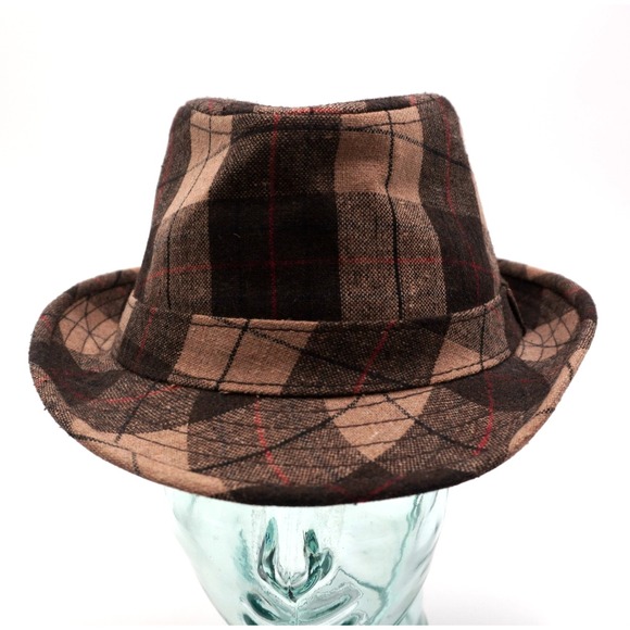 Quiksilver Other - Quiksilver Plaid Wool Fedora Hat Size S/M Brown Tan Short Brim Trilby